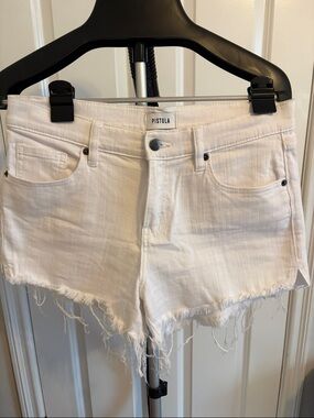 pistola White Raw Hem Denim Shorts